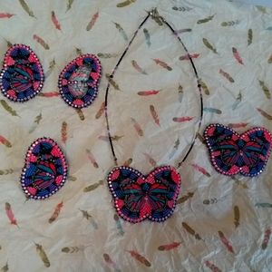 NATIVE AMERICAN HAND PAINTED BEADED BUTTERFLY SET